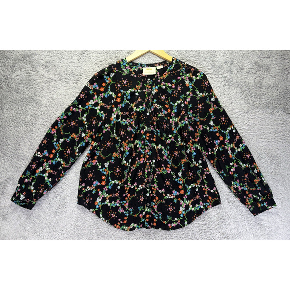 Anthrpologie Maeve Black Floral Blouse Sz 8 Button Down - Picture 6 of 13